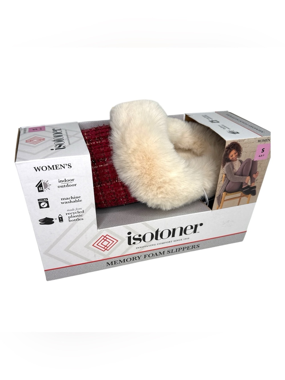 NIB Isotoner Slippers Sherpa red indoor shoes size 6.5-7 women’s